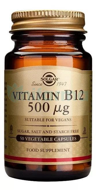 Solgar Vitamina B12 500 mcg (Cianocobalamina) 50 capsulas vegetales