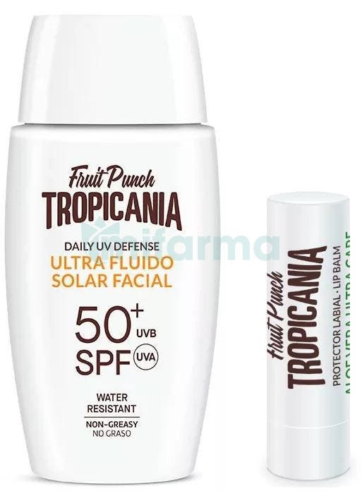 Pack Tropicania Protector Solar Facial SPF50 Ultra-Fluido 50ml REGALO Protector Labial Aloe Vera