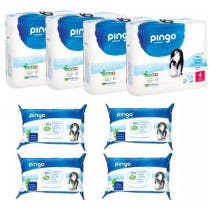 Pingo Pack Vaipat Koko 4 (7-18 kg) 4x40 kpl + Pyyhkeet 4x80 kpl